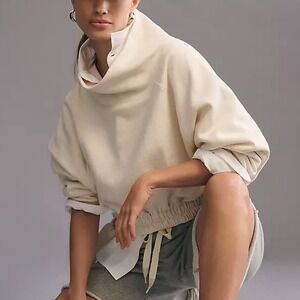 Anthropologie Daily Practice Sweatshirt Cream Funnel Neck Ties - Large